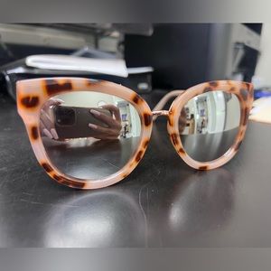 Pink and brown tortoise shell mirrored sunglasses